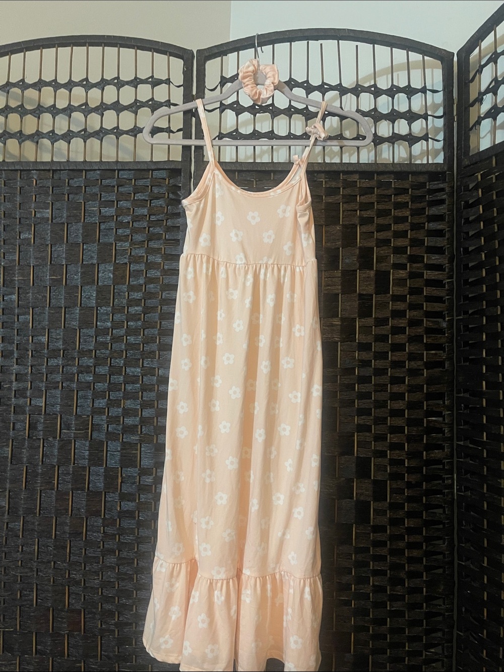 Girls Peach Floral Maxi Sundress with Scrunchie size 8 /Med